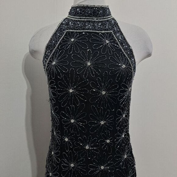 Vintage Adrianna Papell Silk Floral Beaded Y2K Romantic Goth Maxi Dress Black - Picture 9 of 17